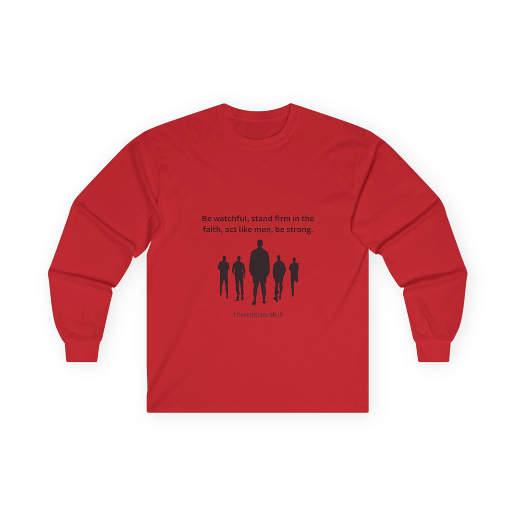 Men's Inspirational Long Sleeve Tee - Strong Biblical Quote
