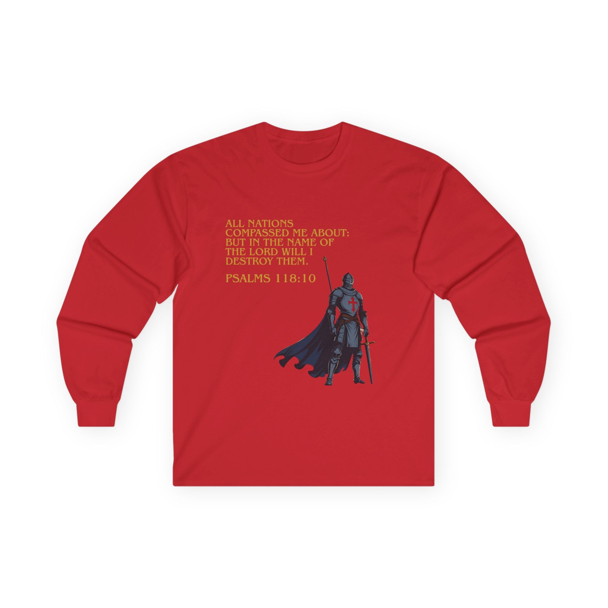 Christian Long Sleeve Tee - Bold Psalms 118:10 Faith Statement