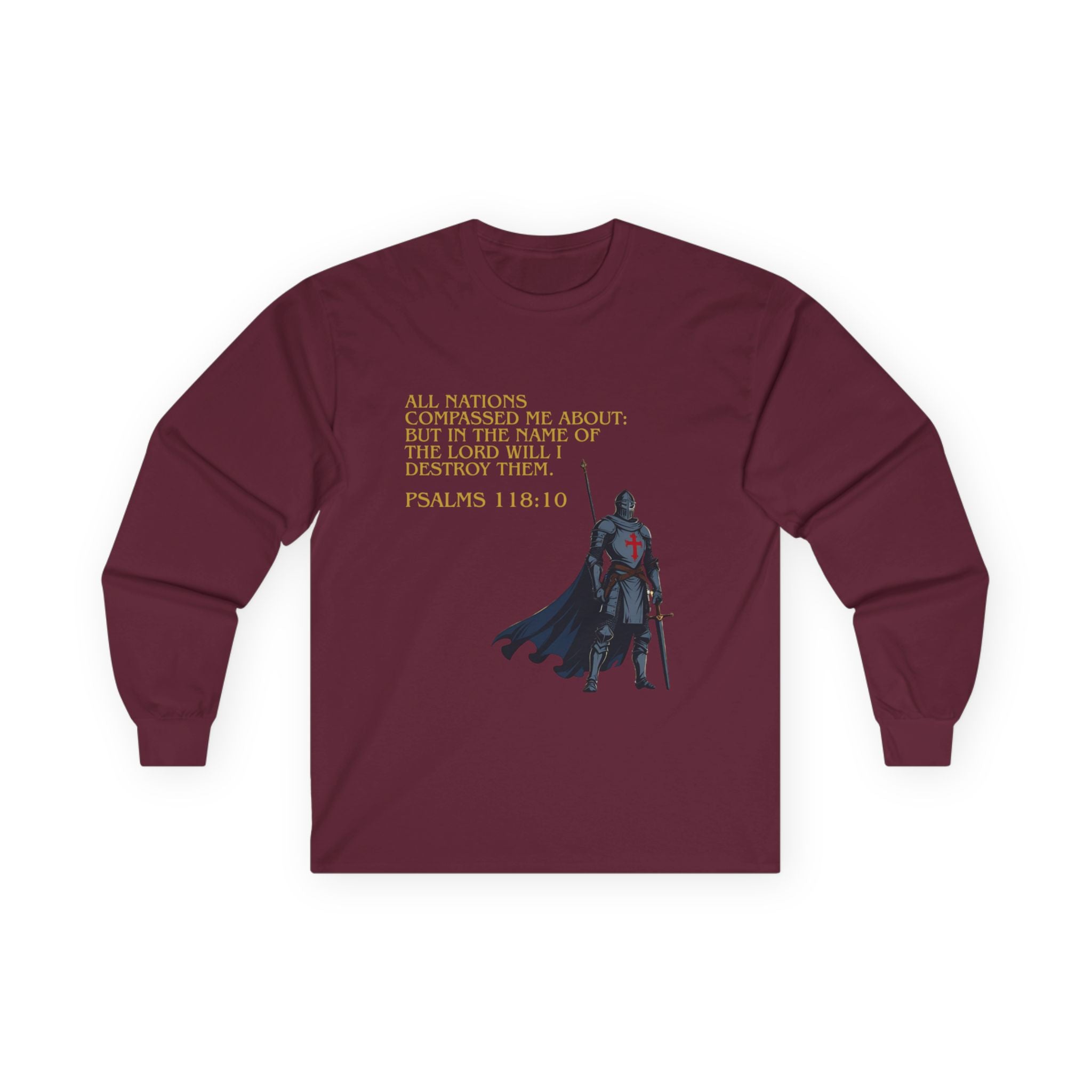 Christian Long Sleeve Tee - Bold Psalms 118:10 Faith Statement